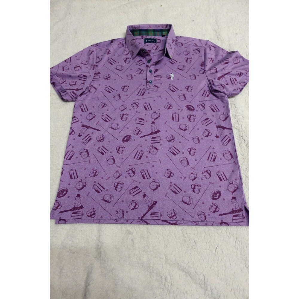William Murray Mens Large Purple Flask/Clock Golf Performance Knit Polo Shirt